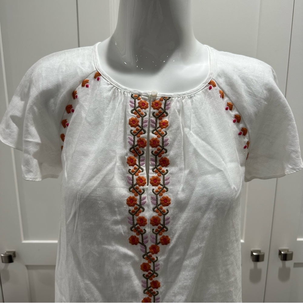 Madewell Embroidered Linen-Blend Raglan Ruffle Mini Dress Size Extra Small - Picture 6 of 11